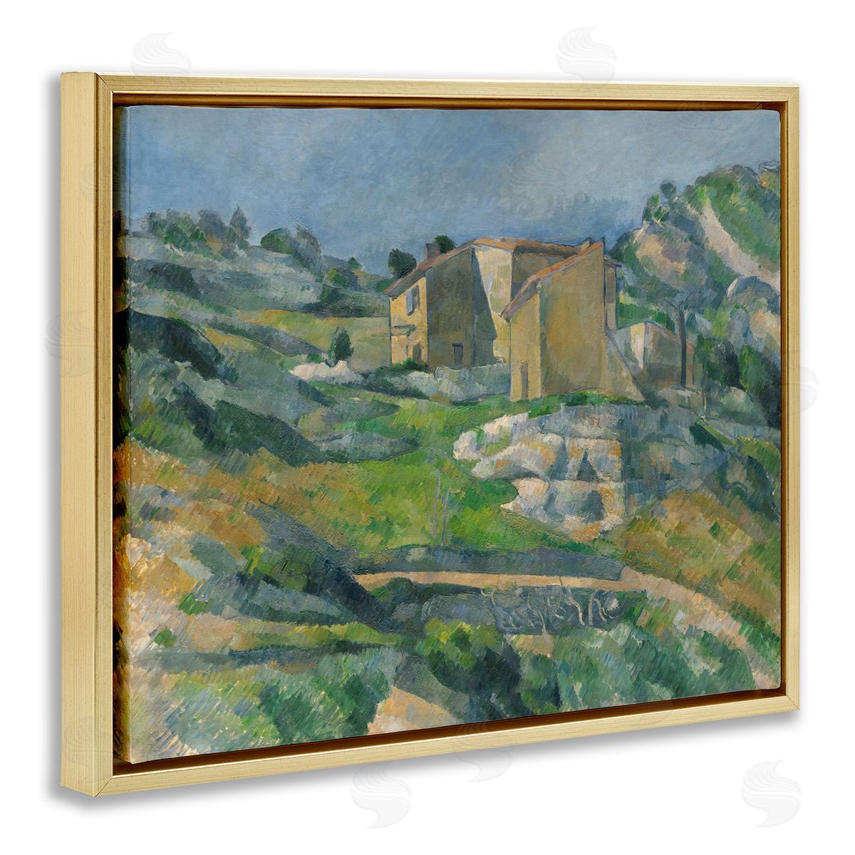one1000paintings Classic Cezanne Houses in Provence Gold Floating Frame Canvas Wall Art Print