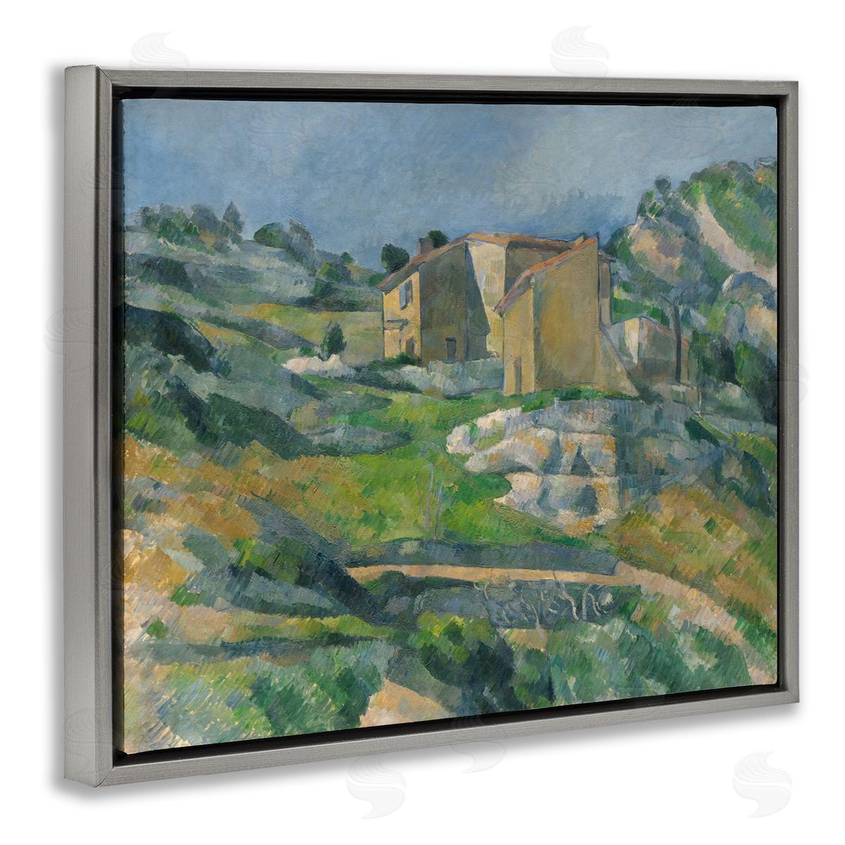 one1000paintings Classic Cezanne Houses in Provence Gray Floating Frame Canvas Wall Art Print