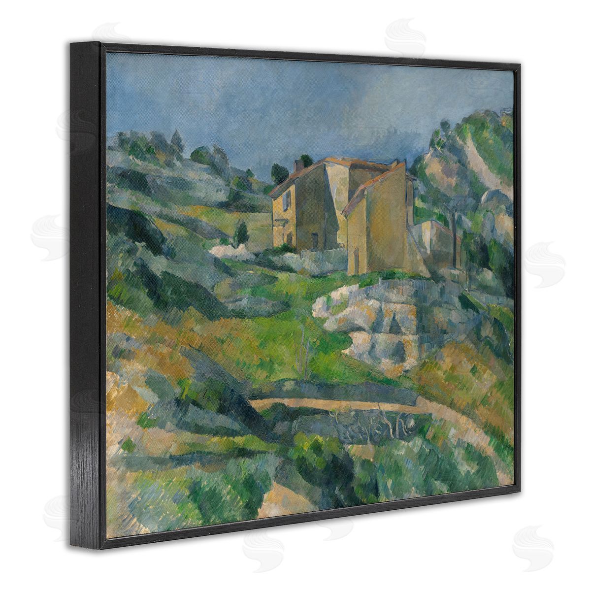 one1000paintings Classic Cezanne Houses in Provence Black Framed Giclee Wall Art Print