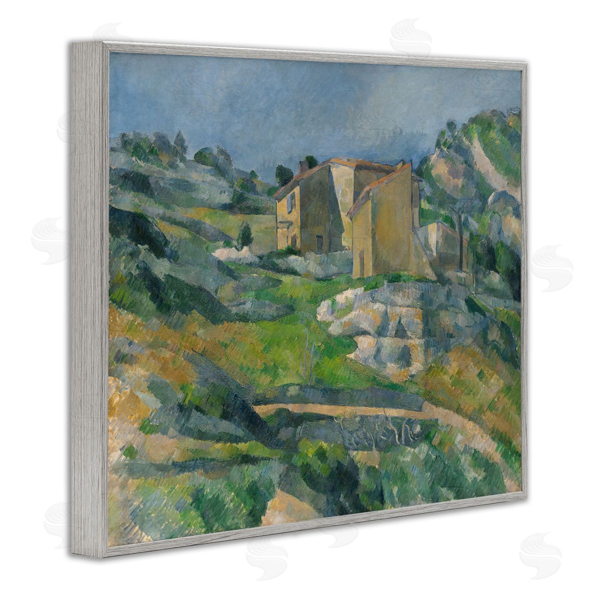 one1000paintings Classic Cezanne Houses in Provence Gray Framed Giclee Wall Art Print