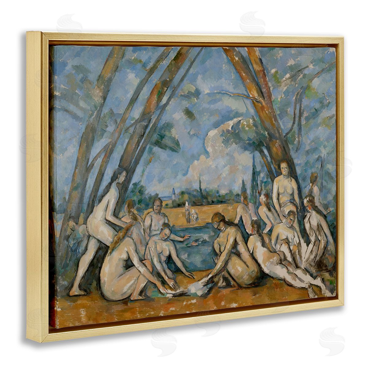 one1000paintings Classic Cezanne Large Bathers Gold Floating Frame Canvas Wall Art Print