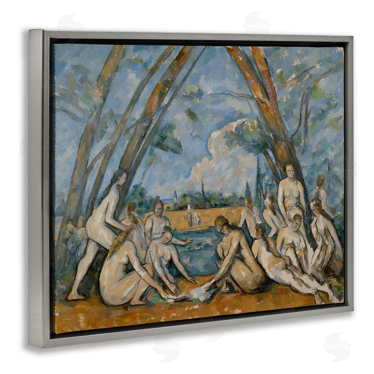 one1000paintings Classic Cezanne Large Bathers Gray Floating Frame Canvas Wall Art Print