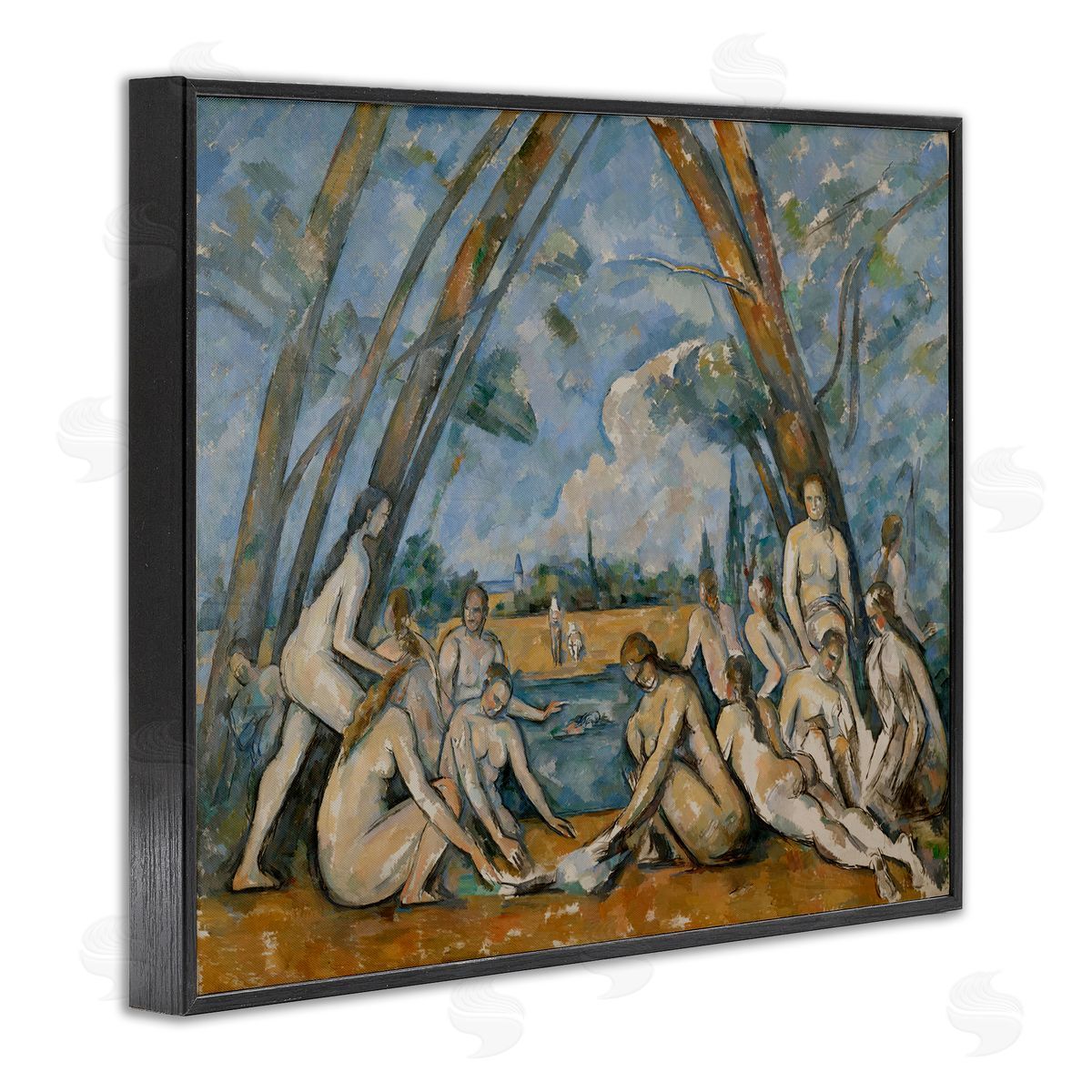 one1000paintings Classic Cezanne Large Bathers Black Framed Giclee Wall Art Print