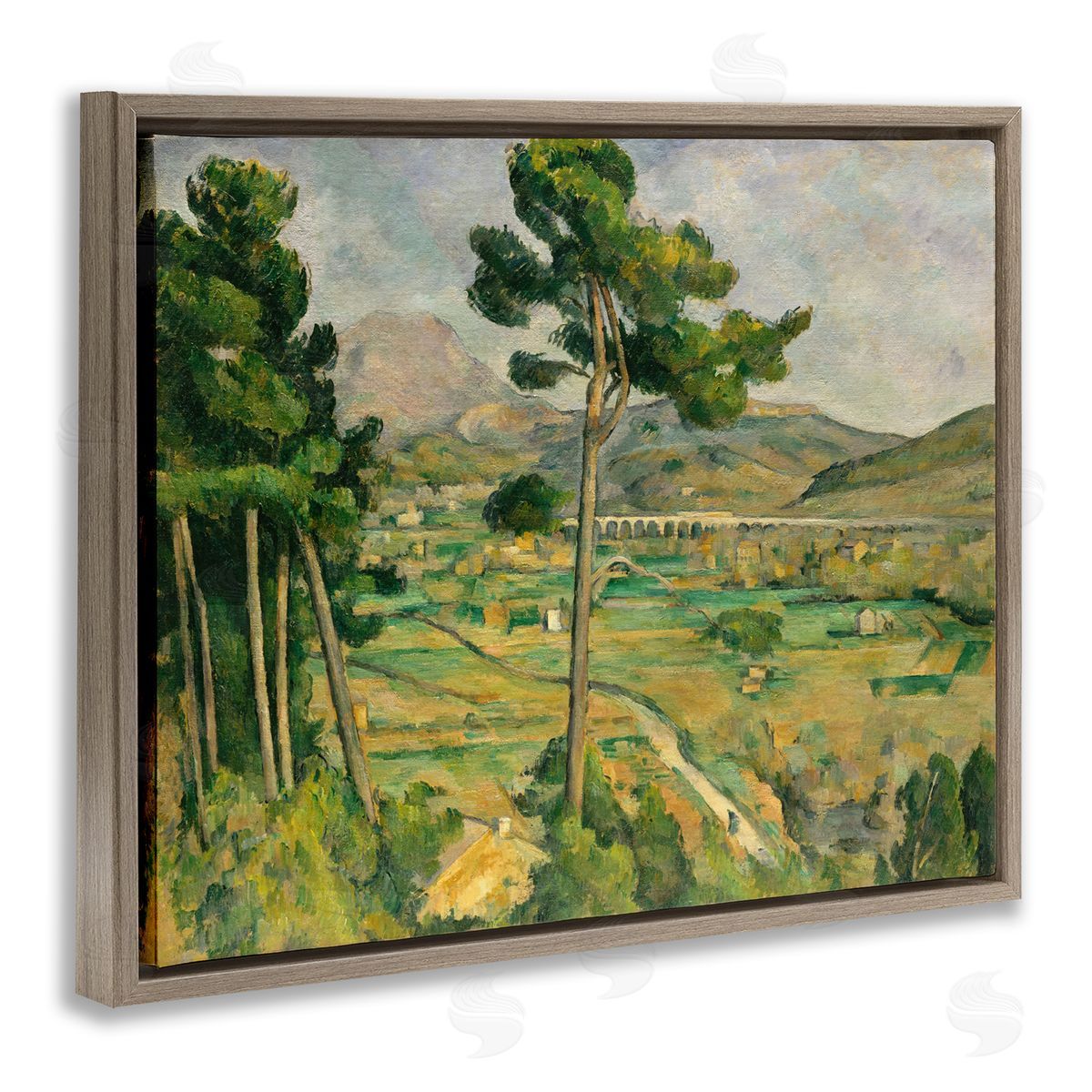 one1000paintings Classic Cezanne Mont Sainte-Victoire Brown Floating Frame Canvas Wall Art Print
