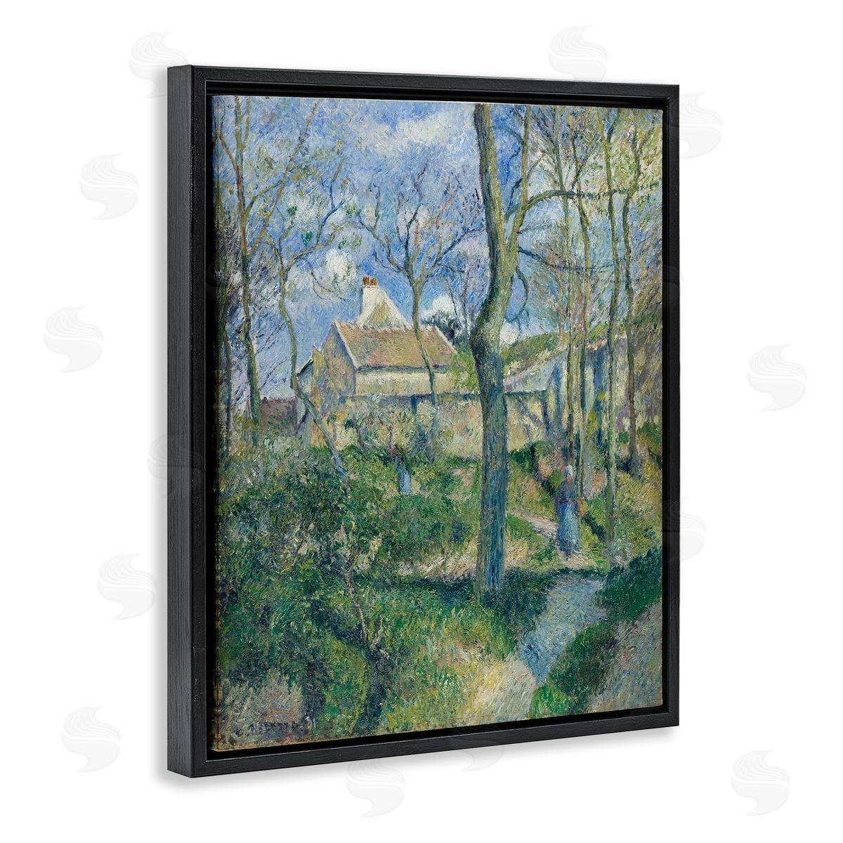 one1000paintings Classical Village Cezanne Painting Black Floating Frame Canvas Wall Art Print