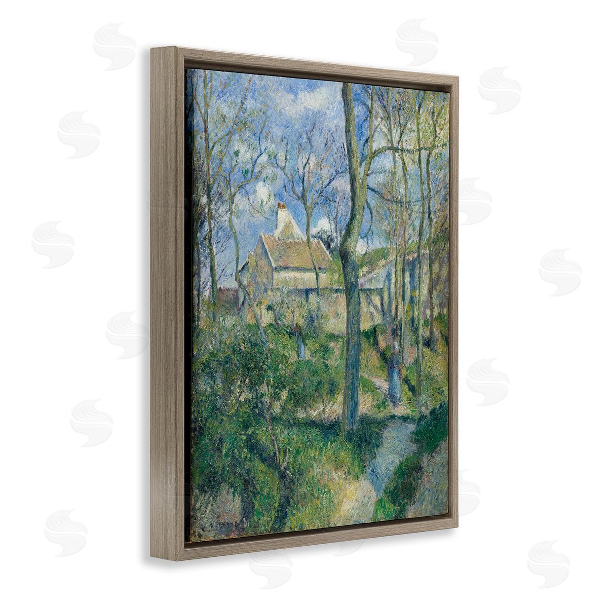 one1000paintings Classical Village Cezanne Painting Brown Floating Frame Canvas Wall Art Print