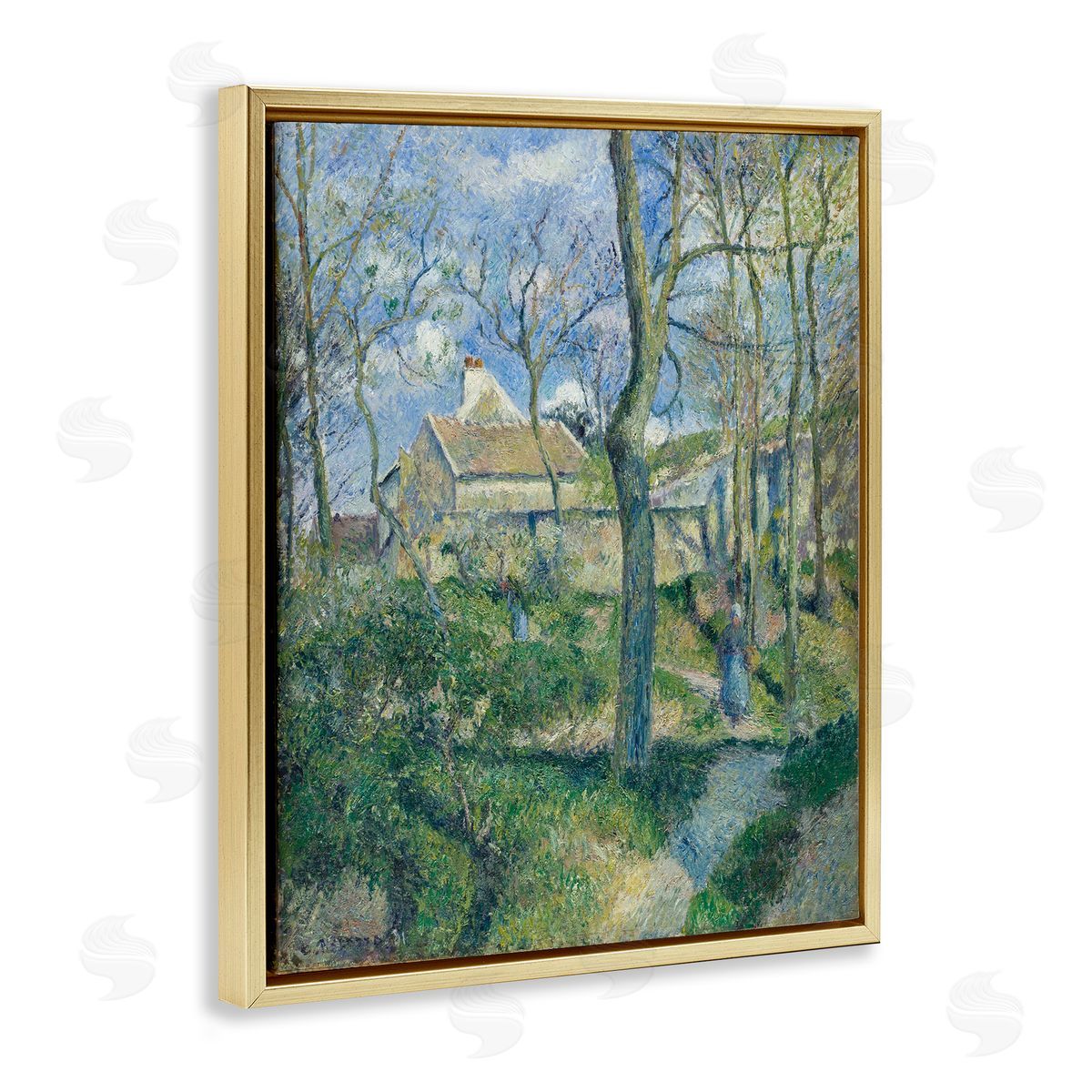 one1000paintings Classical Village Cezanne Painting Gold Floating Frame Canvas Wall Art Print