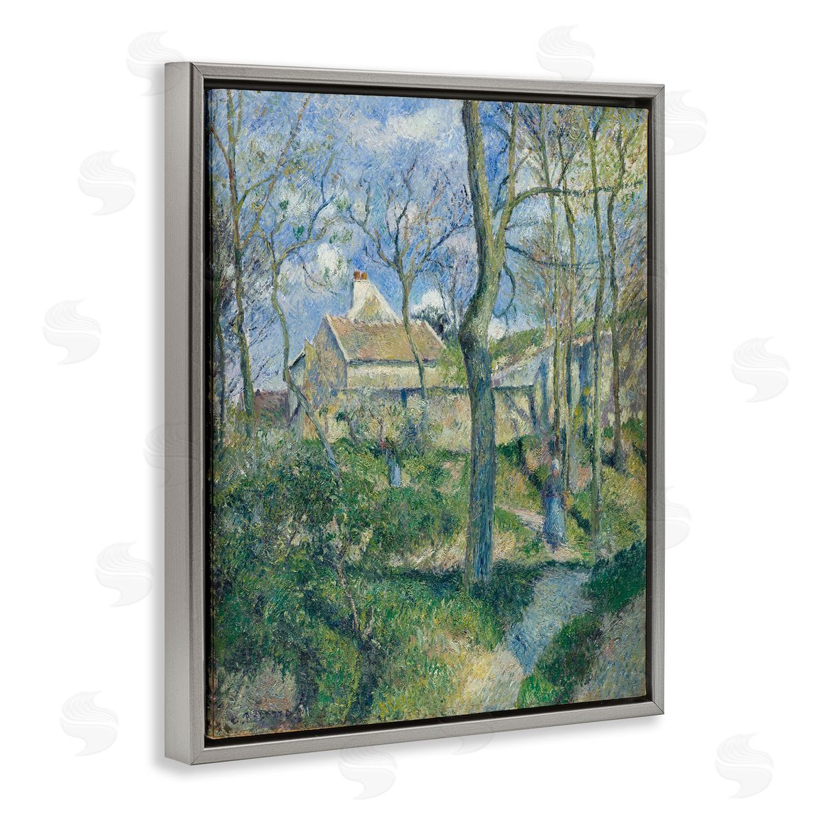 one1000paintings Classical Village Cezanne Painting Gray Floating Frame Canvas Wall Art Print