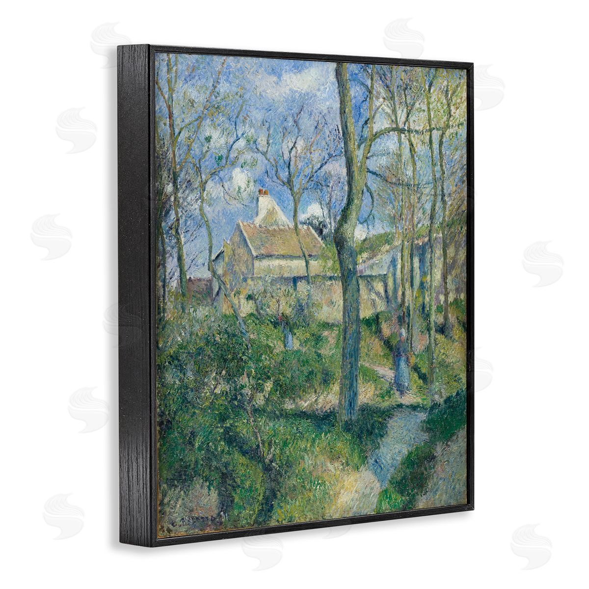 one1000paintings Classical Village Cezanne Painting Black Framed Giclee Wall Art Print