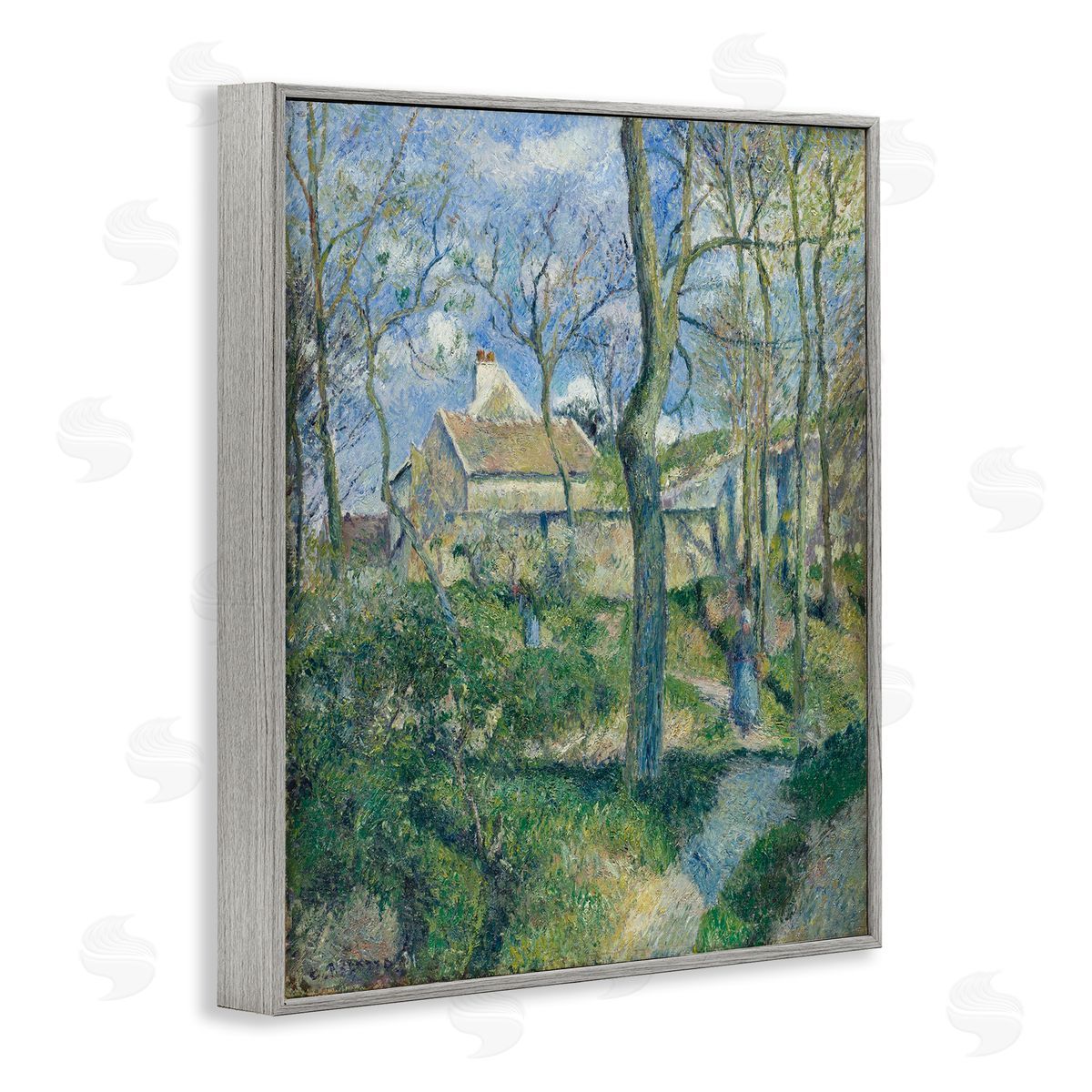 one1000paintings Classical Village Cezanne Painting Gray Framed Giclee Wall Art Print