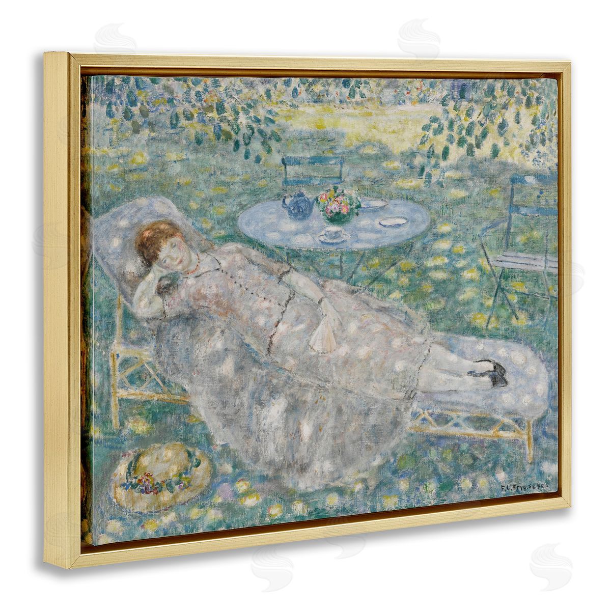 one1000paintings Classical Frieseke Portrait Gold Floating Frame Canvas Wall Art Print