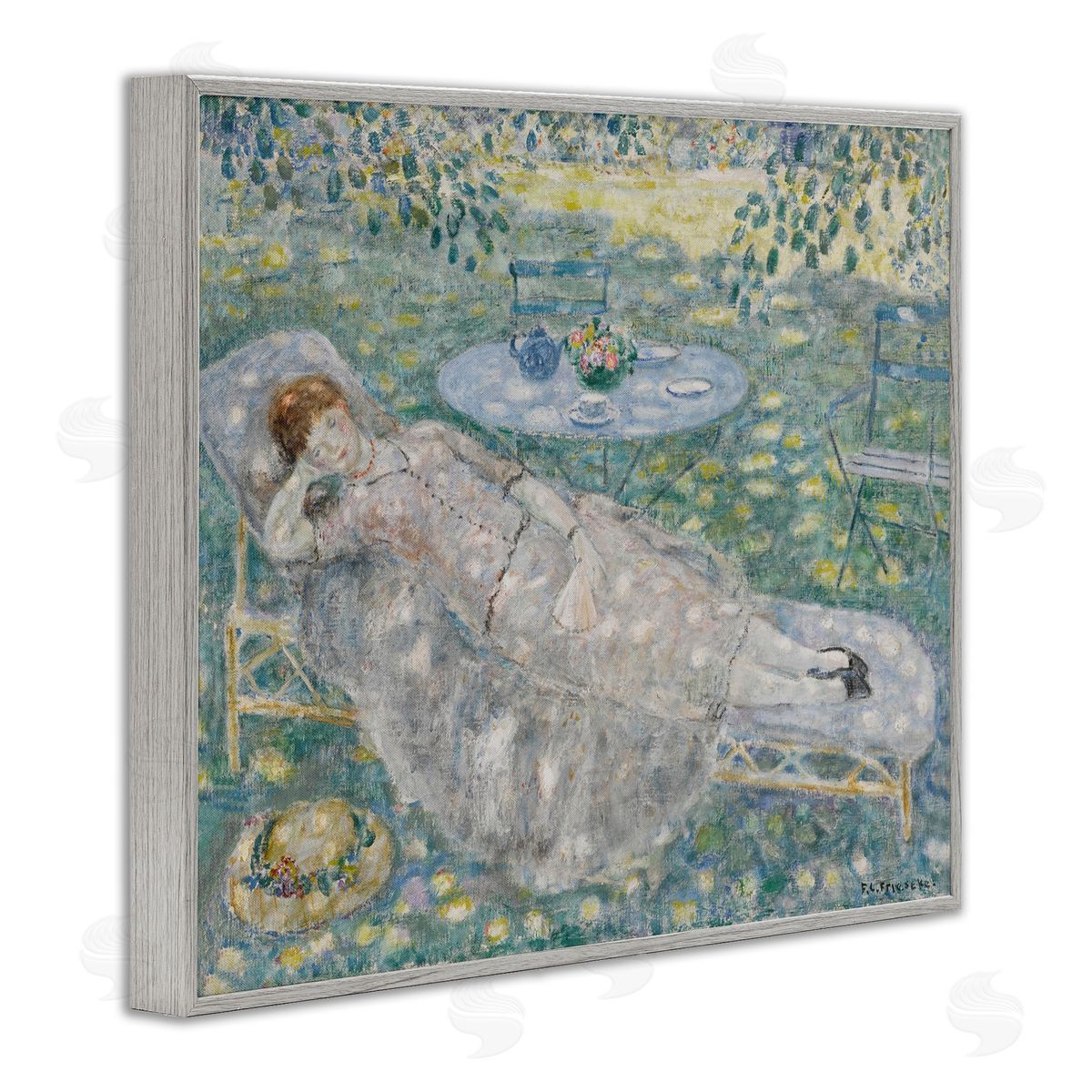 one1000paintings Classical Frieseke Portrait Gray Framed Giclee Wall Art Print