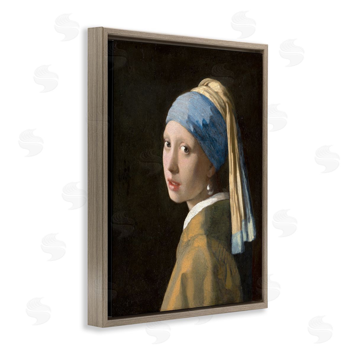 one1000paintings Classical Vermeer Pearl Earring Brown Floating Frame Canvas Wall Art Print