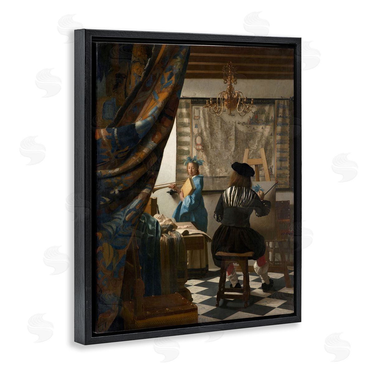 one1000paintings Classical Vermeer Painting Black Floating Frame Canvas Wall Art Print