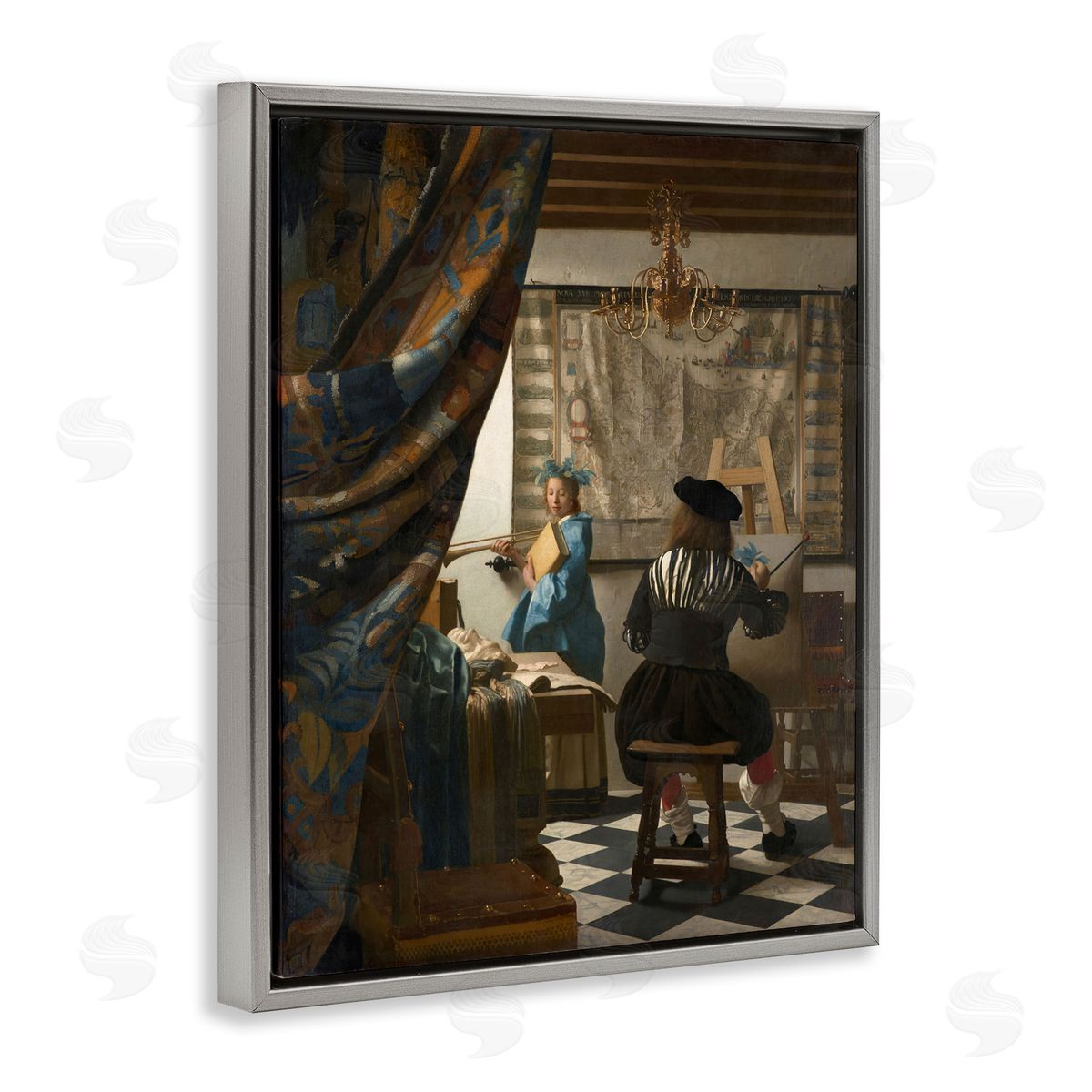 one1000paintings Classical Vermeer Painting Gray Floating Frame Canvas Wall Art Print