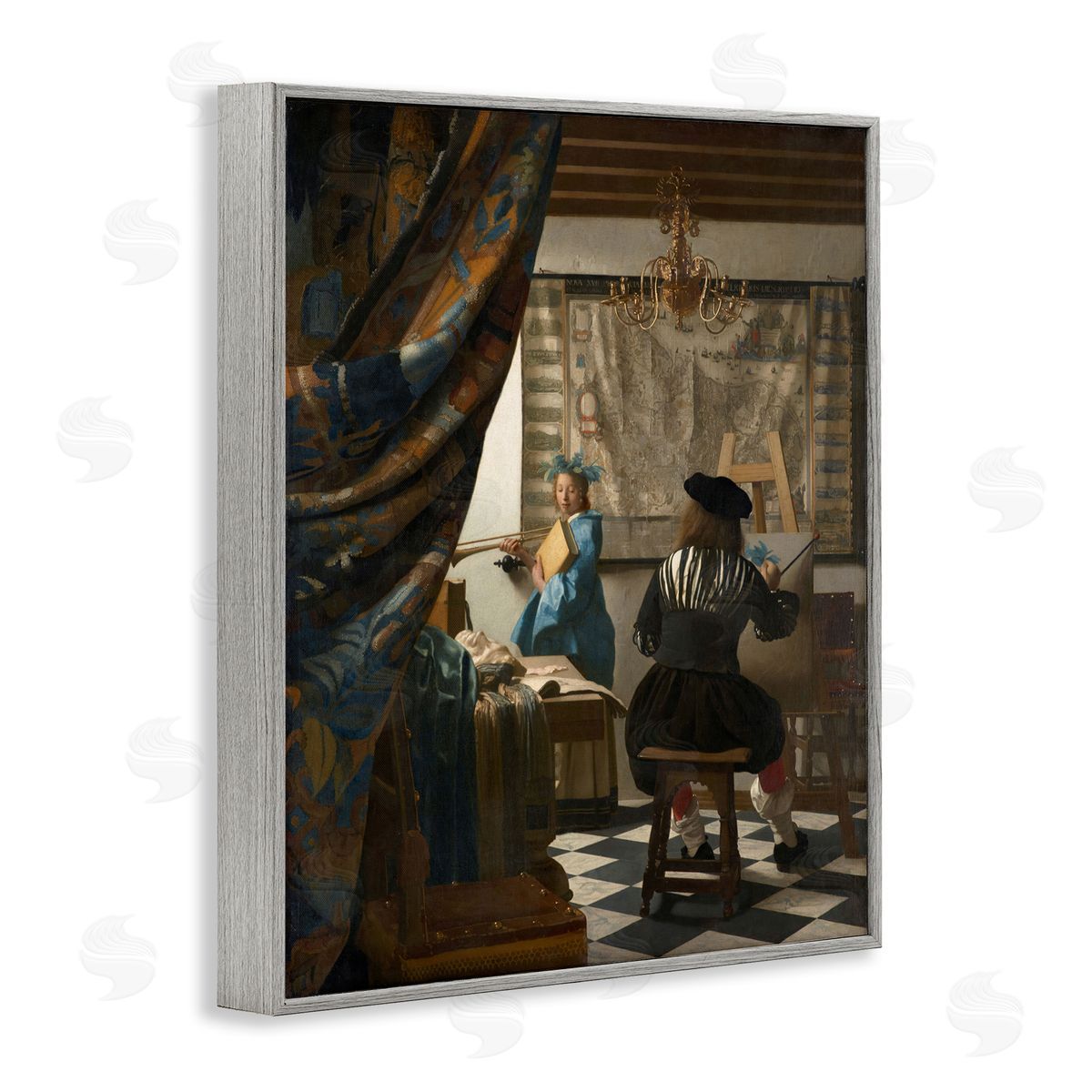one1000paintings Classical Vermeer Painting Gray Framed Giclee Wall Art Print