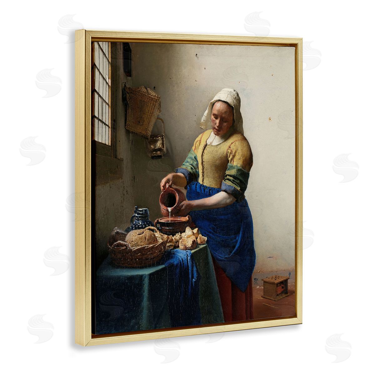 one1000paintings Classical Vermeer The Milkmaid Gold Floating Frame Canvas Wall Art Print