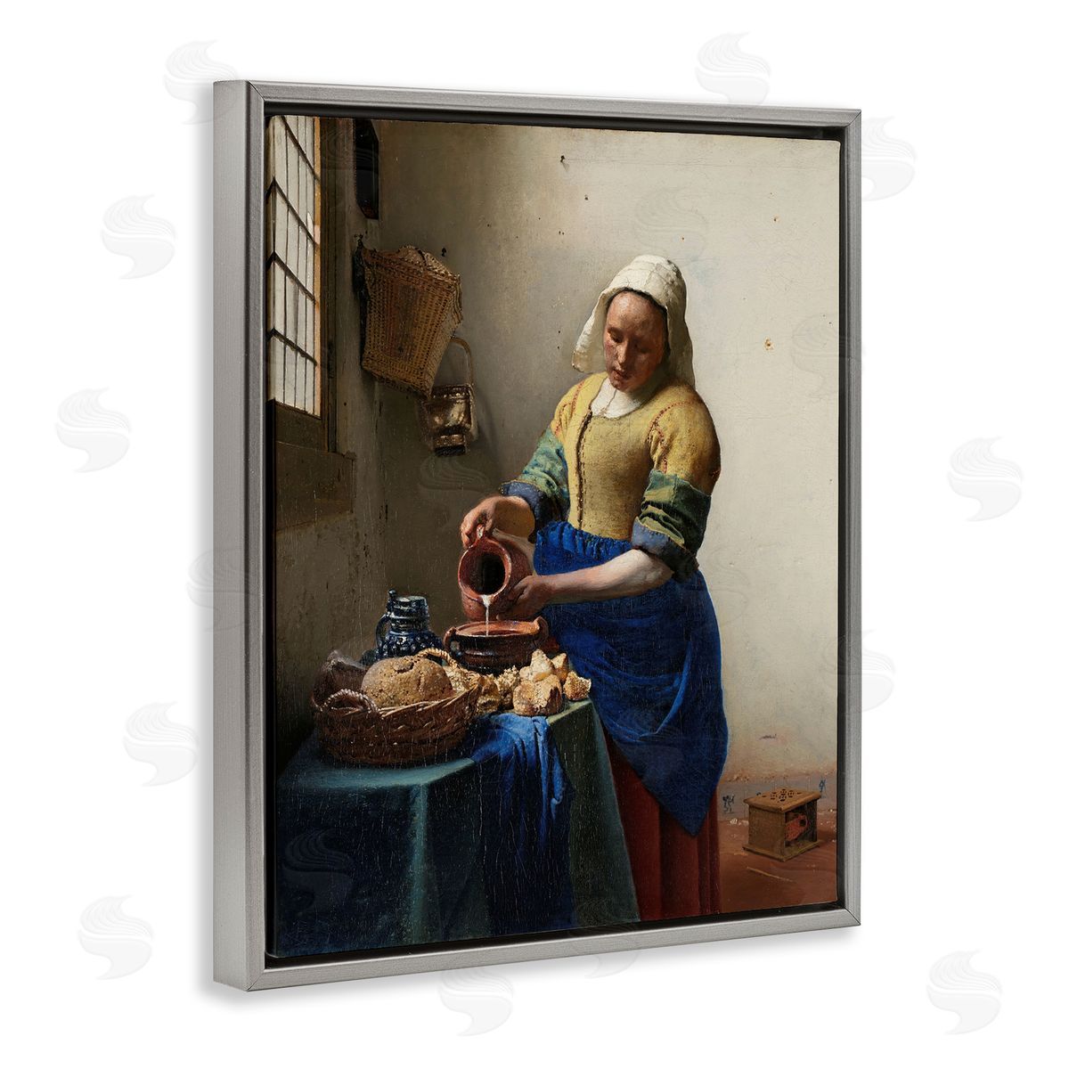 one1000paintings Classical Vermeer The Milkmaid Gray Floating Frame Canvas Wall Art Print