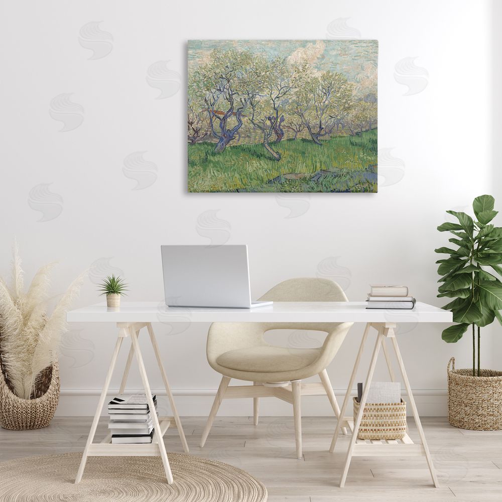 one1000paintings Classic Van Gogh Blossoming Orchard Canvas Wall Art Print in Room