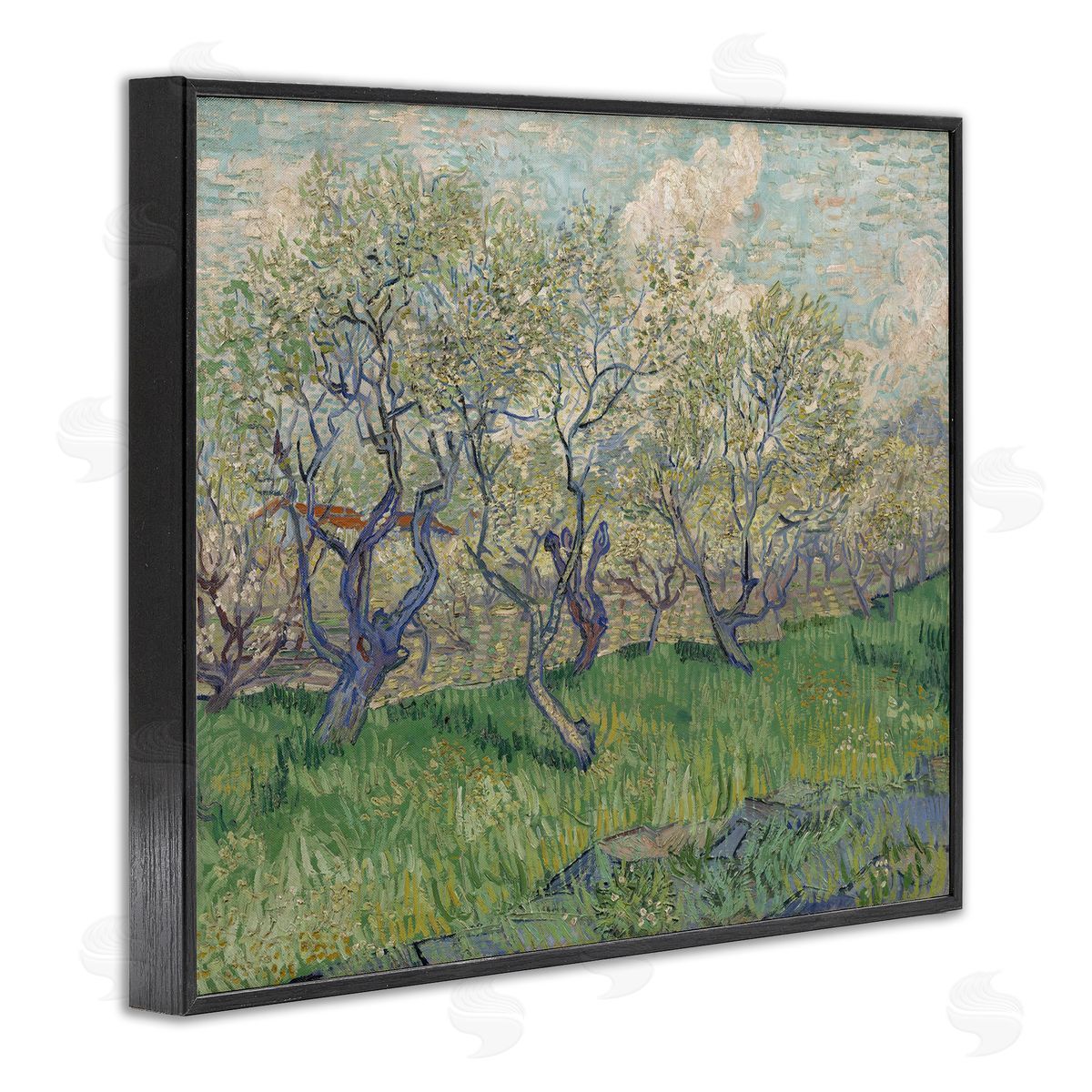 one1000paintings Classic Van Gogh Blossoming Orchard Black Framed Giclee Wall Art Print