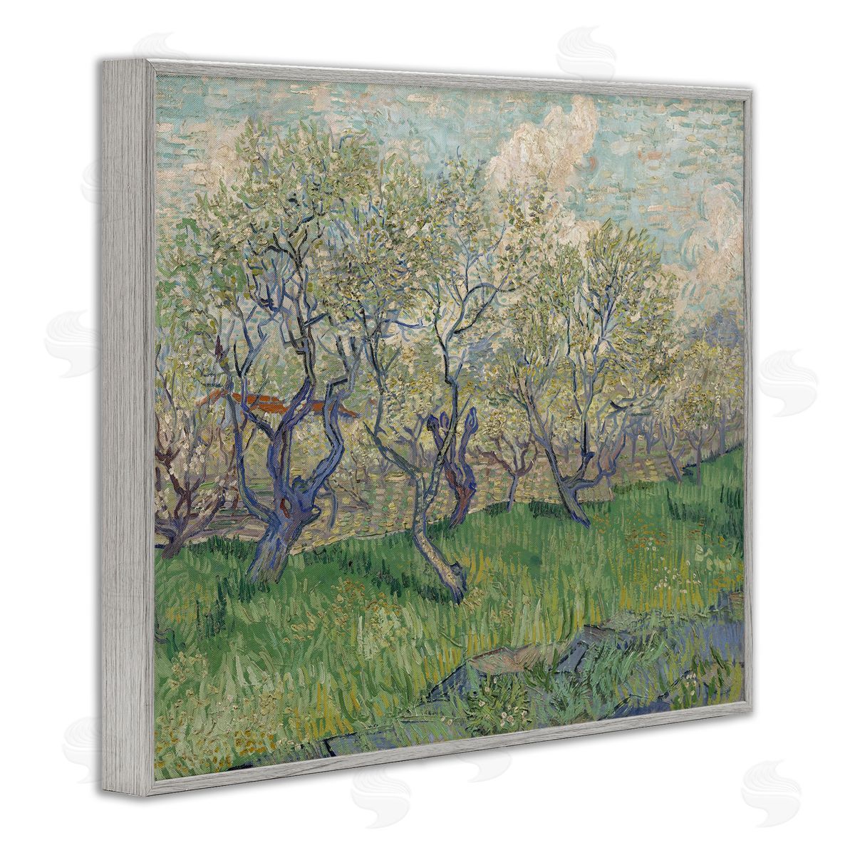 one1000paintings Classic Van Gogh Blossoming Orchard Gray Framed Giclee Wall Art Print