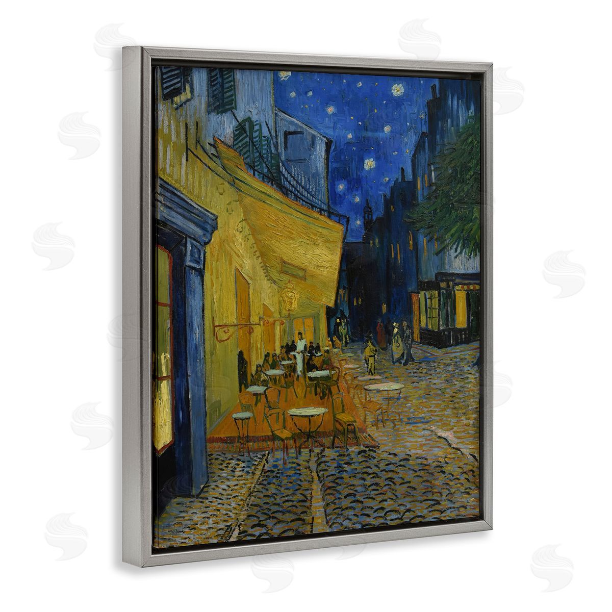 one1000paintings Van Gogh Café Terrace at Night Gray Floating Frame Canvas Wall Art Print