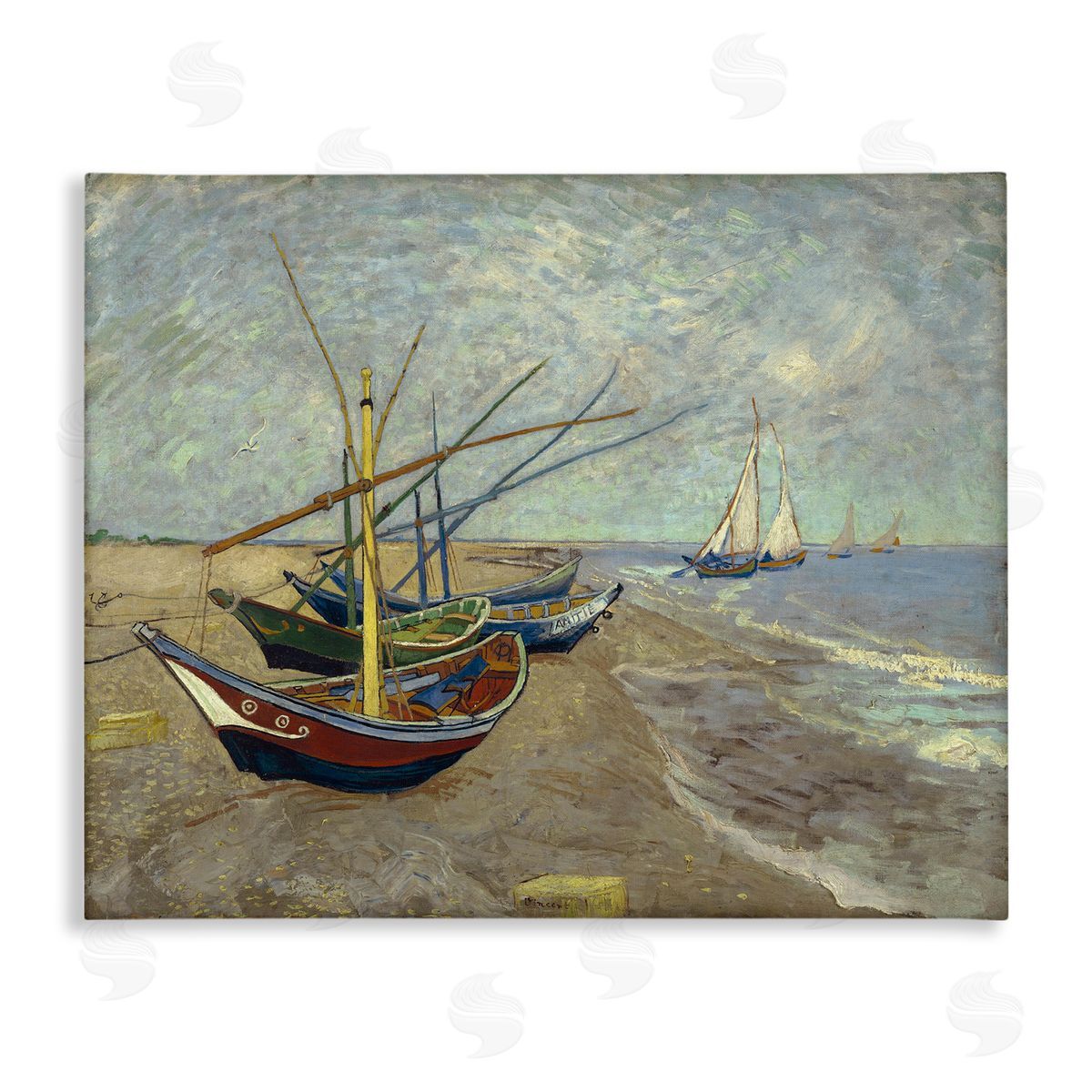 one1000paintings Classic Fishing Boats on Beach Canvas Wall Art Print