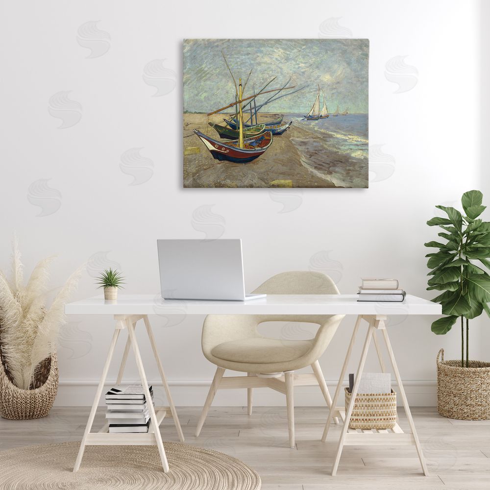 one1000paintings Classic Fishing Boats on Beach Canvas Wall Art Print in Room
