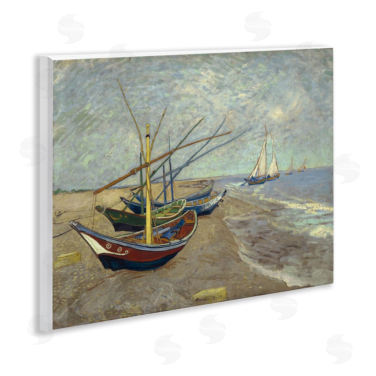 one1000paintings Classic Fishing Boats on Beach Wooden Wall Plaque Art Print