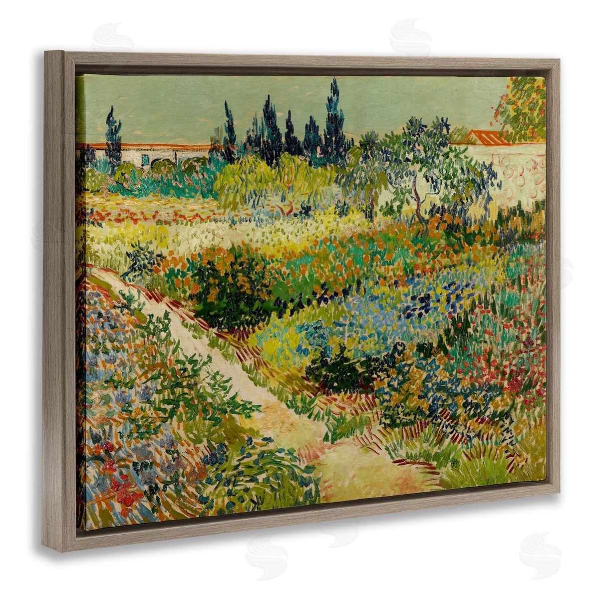 one1000paintings Van Gogh Garden at Arles Brown Floating Frame Canvas Wall Art Print