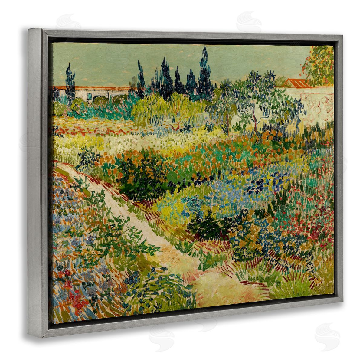 one1000paintings Van Gogh Garden at Arles Gray Floating Frame Canvas Wall Art Print