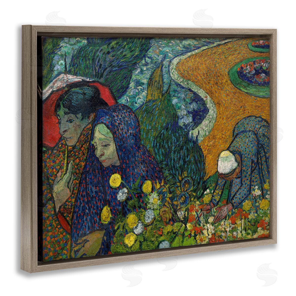 one1000paintings Van Gogh Memory of Garden at Etten Brown Floating Frame Canvas Wall Art Print