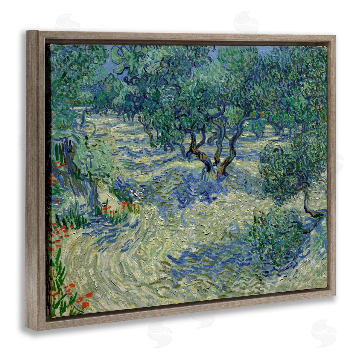 one1000paintings Classic Van Gogh Olive Orchard Brown Floating Frame Canvas Wall Art Print