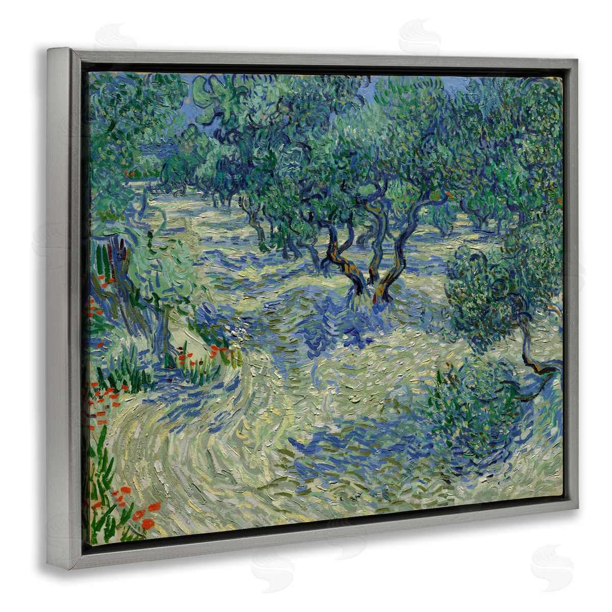 one1000paintings Classic Van Gogh Olive Orchard Gray Floating Frame Canvas Wall Art Print