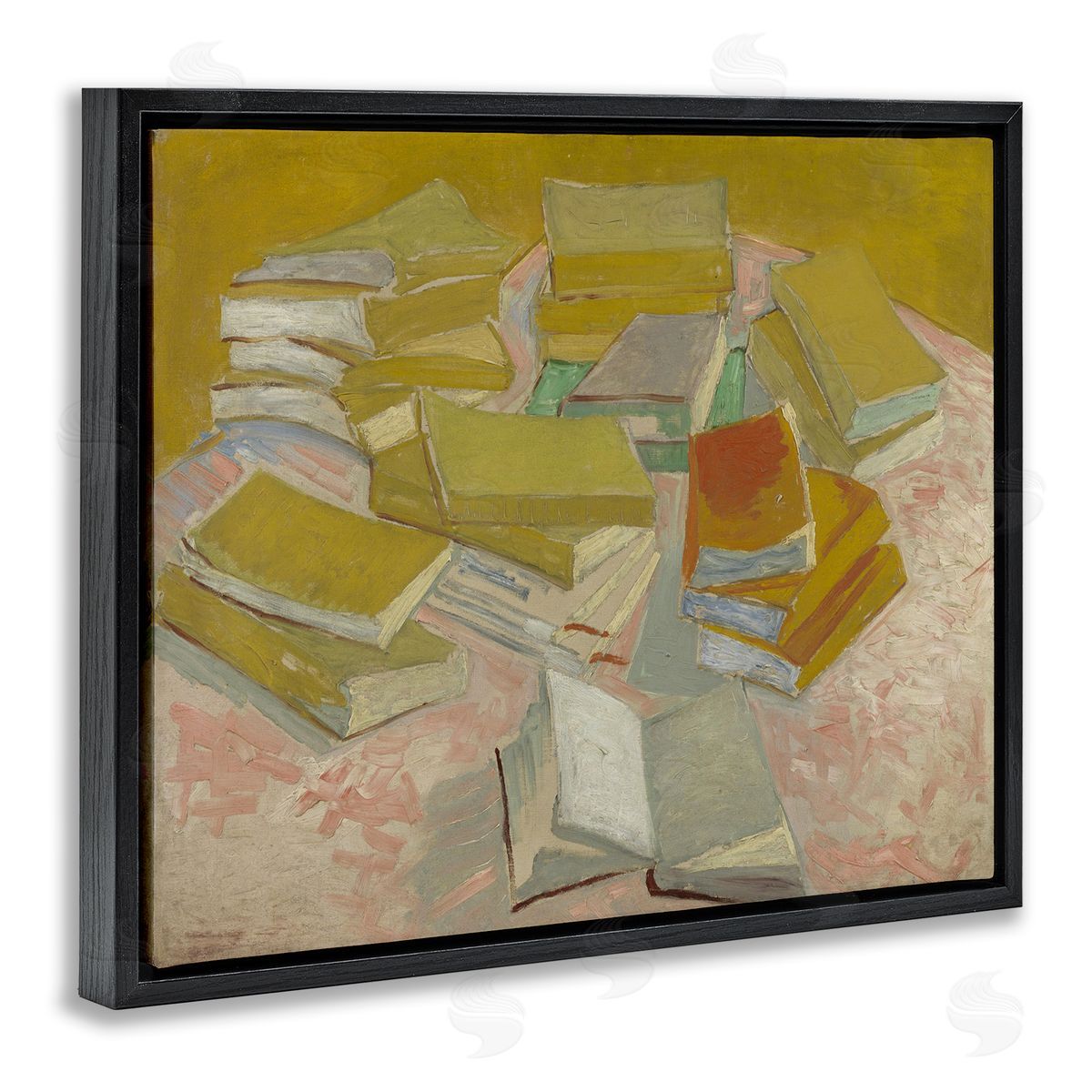 one1000paintings Classical Piles of French Novels Black Floating Frame Canvas Wall Art Print