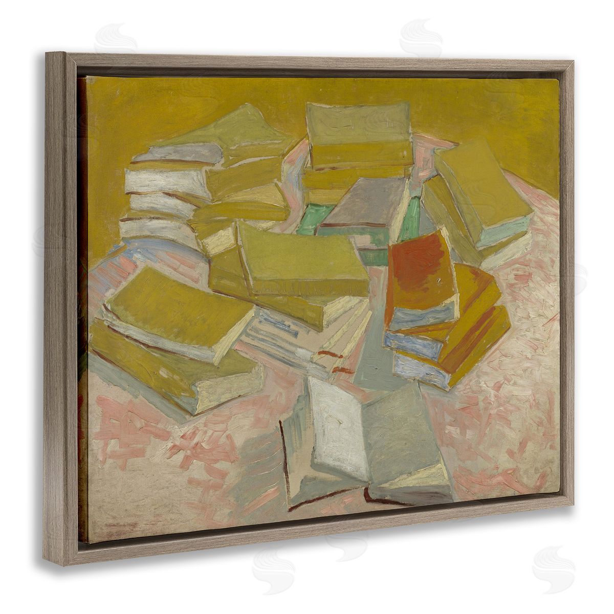 one1000paintings Classical Piles of French Novels Brown Floating Frame Canvas Wall Art Print