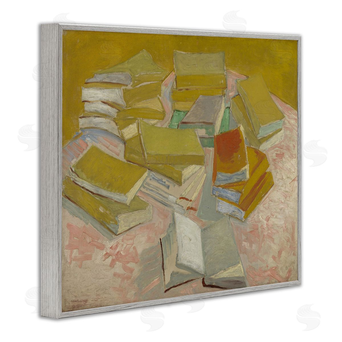 one1000paintings Classical Piles of French Novels Gray Framed Giclee Wall Art Print