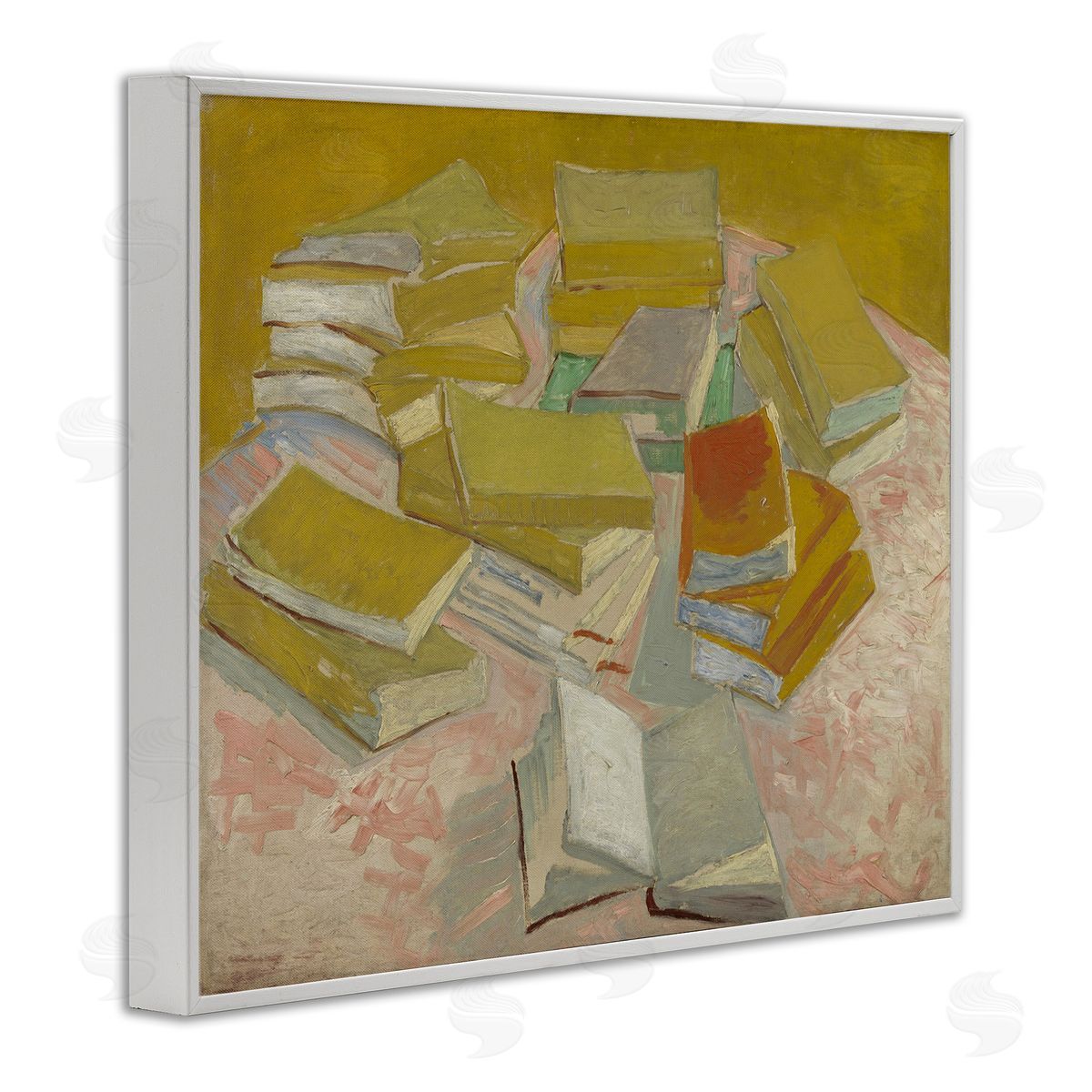 one1000paintings Classical Piles of French Novels White Framed Giclee Wall Art Print
