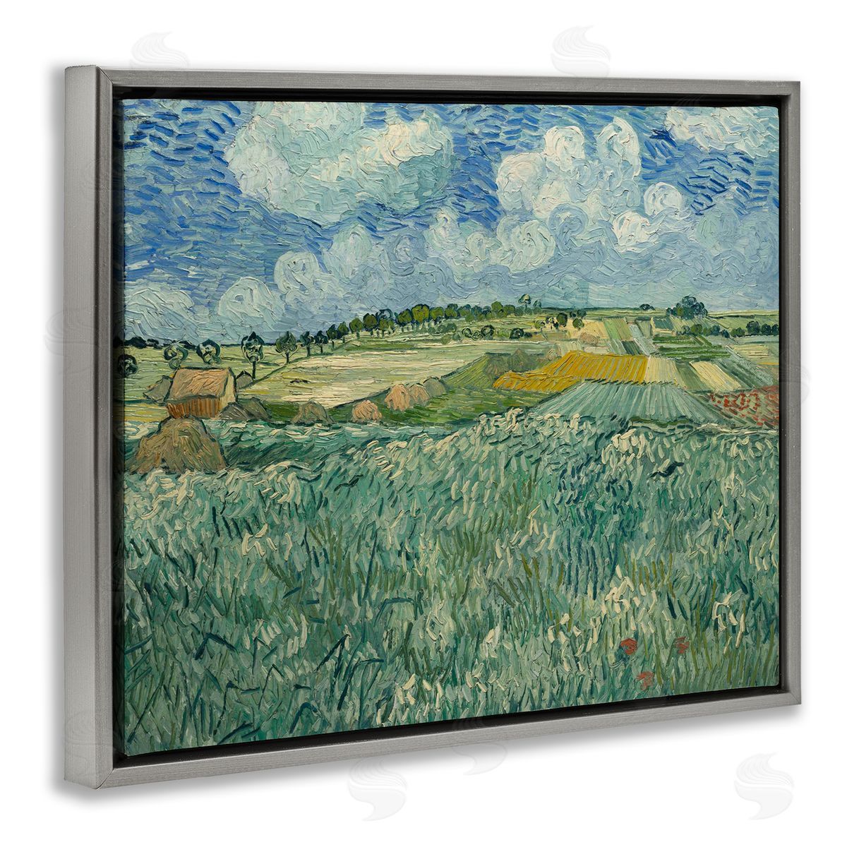 one1000paintings Classical Van Gogh Farmland Gray Floating Frame Canvas Wall Art Print
