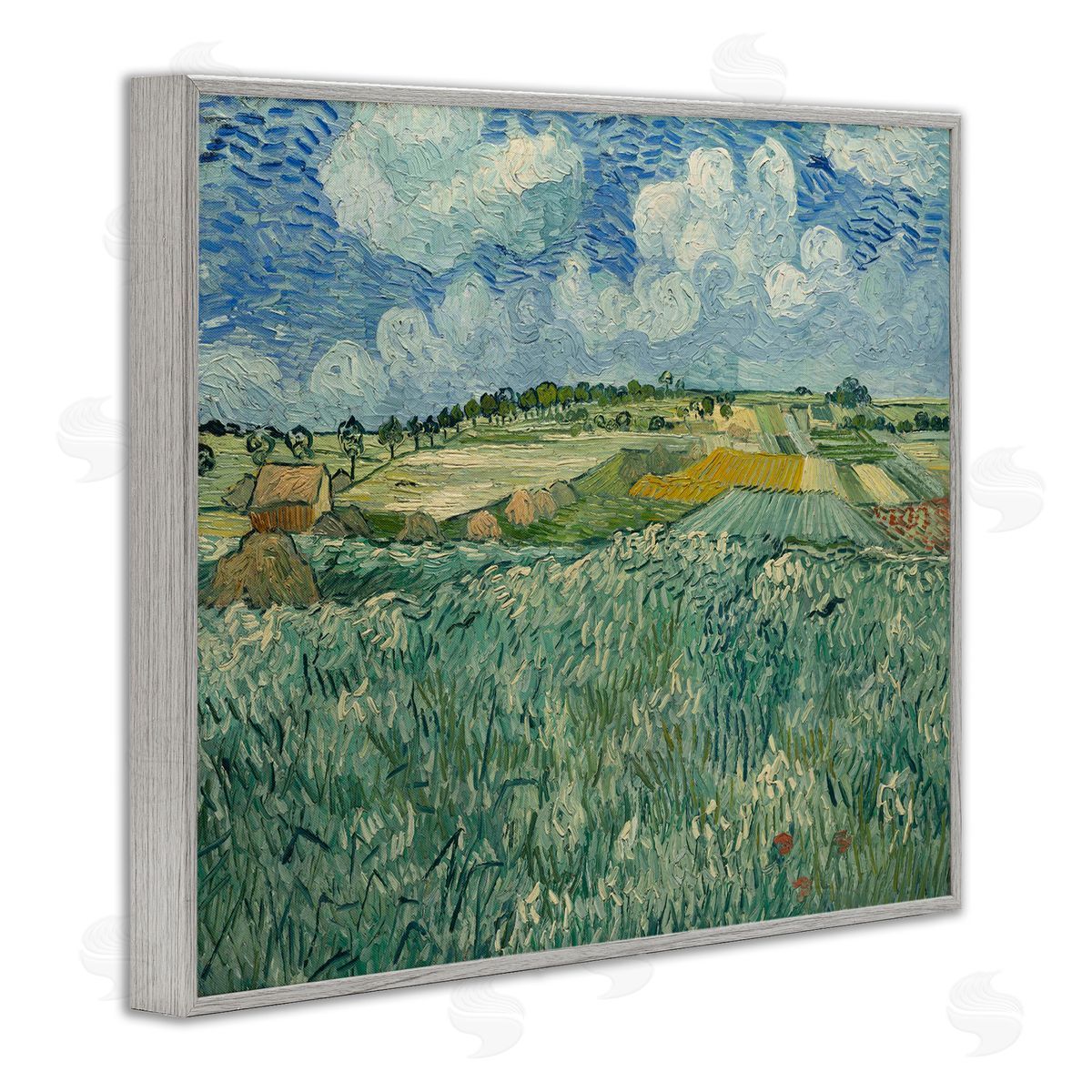 one1000paintings Classical Van Gogh Farmland Gray Framed Giclee Wall Art Print