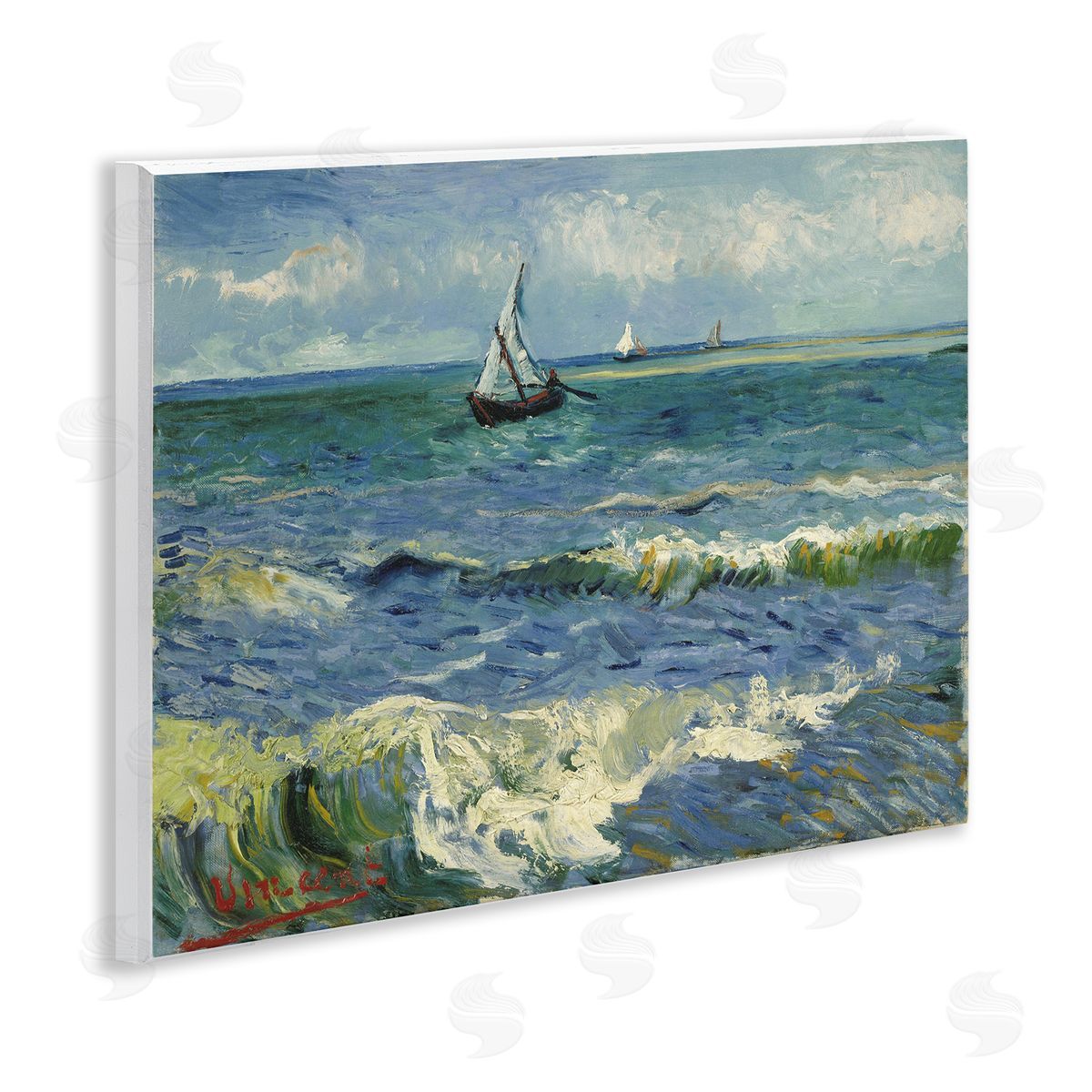 one1000paintings Classical Seascape with Boat Wooden Wall Plaque Art Print
