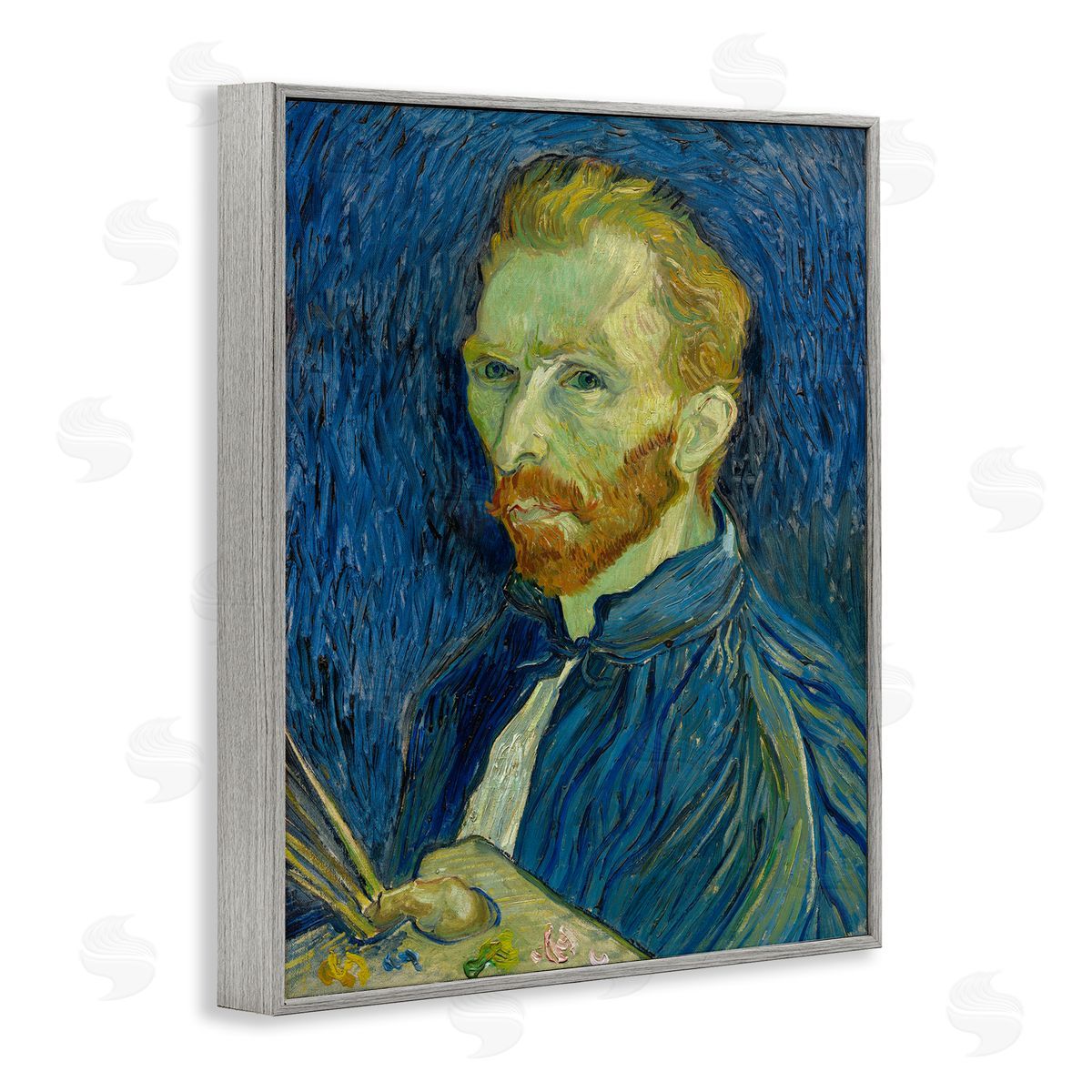 one1000paintings Van Gogh Blue Self Portrait Gray Framed Giclee Wall Art Print