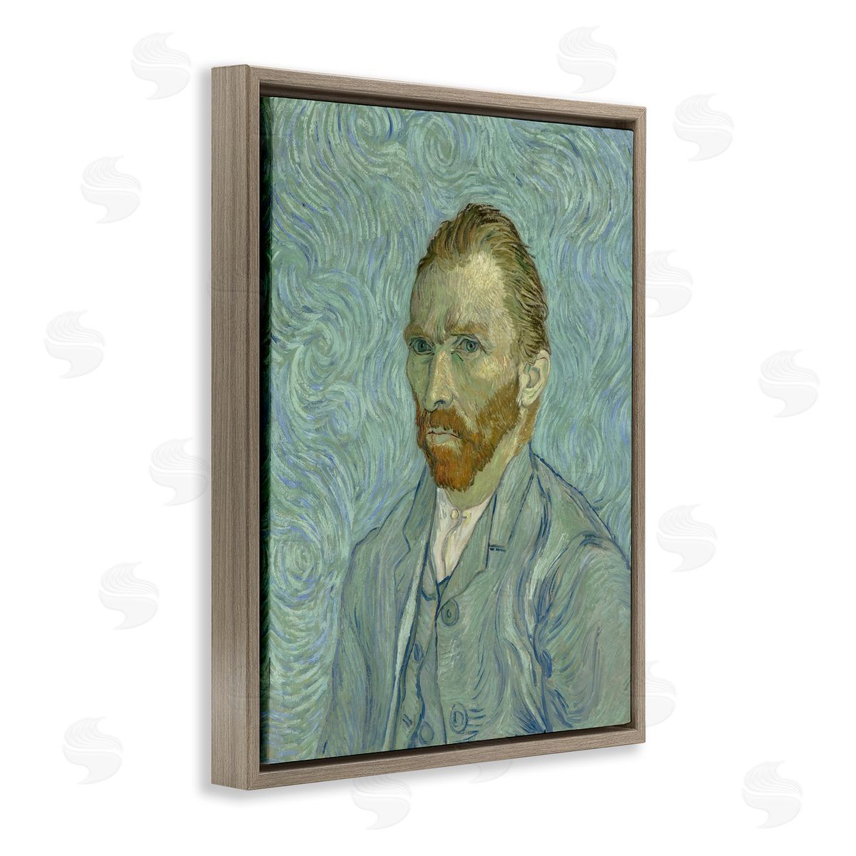one1000paintings Van Gogh Classic Self Portrait Brown Floating Frame Canvas Wall Art Print