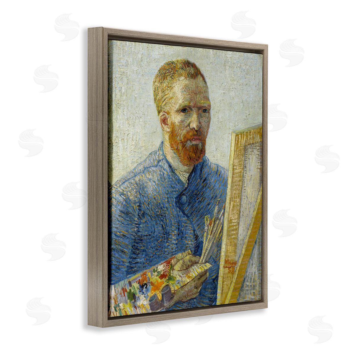 one1000paintings Van Gogh Painter Self Portrait Brown Floating Frame Canvas Wall Art Print