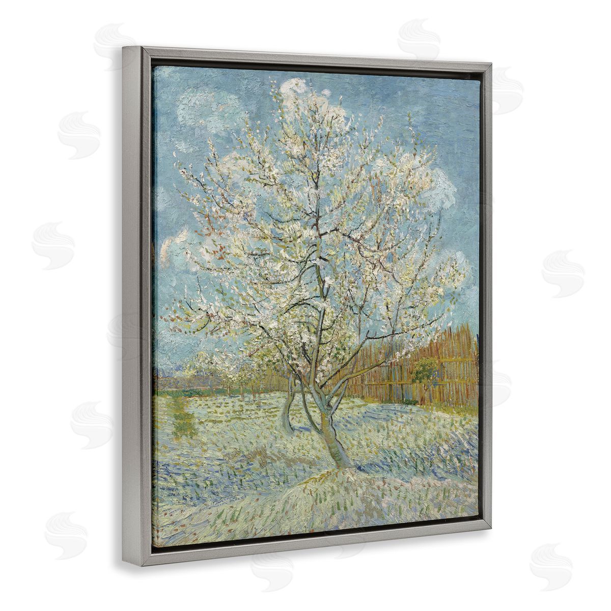 one1000paintings Van Gogh Pink Peach Tree Gray Floating Frame Canvas Wall Art Print