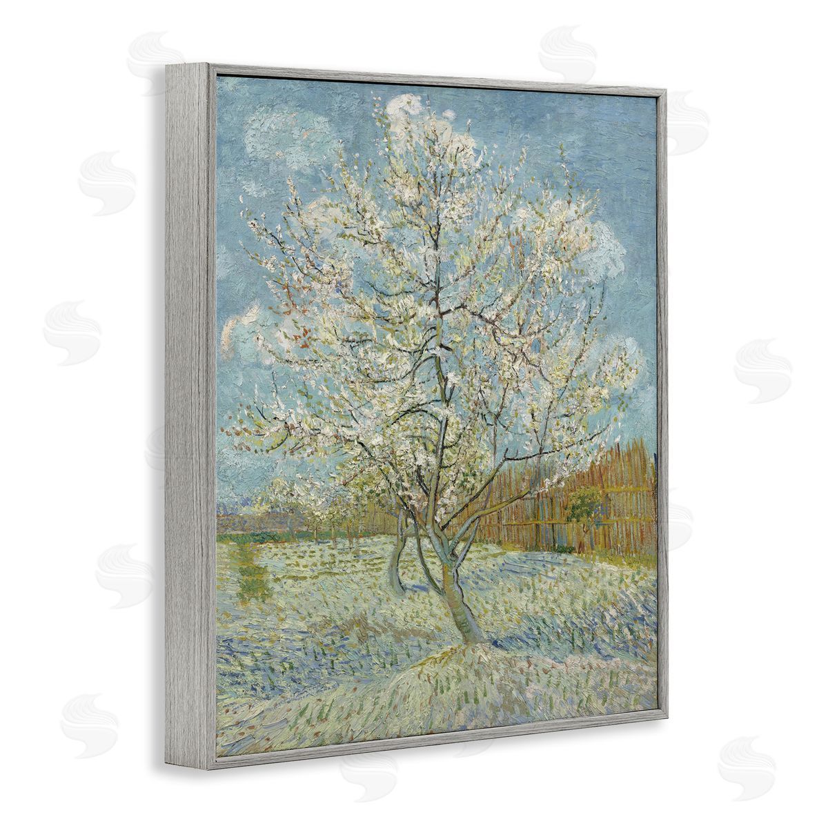 one1000paintings Van Gogh Pink Peach Tree Gray Framed Giclee Wall Art Print
