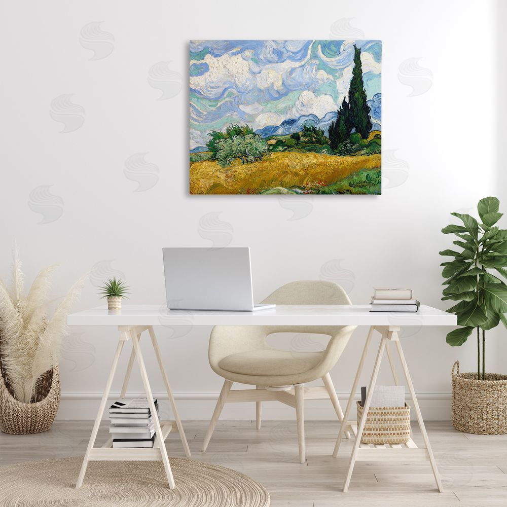 one1000paintings Classical Wheat Field with Cypresses Canvas Wall Art Print in Room