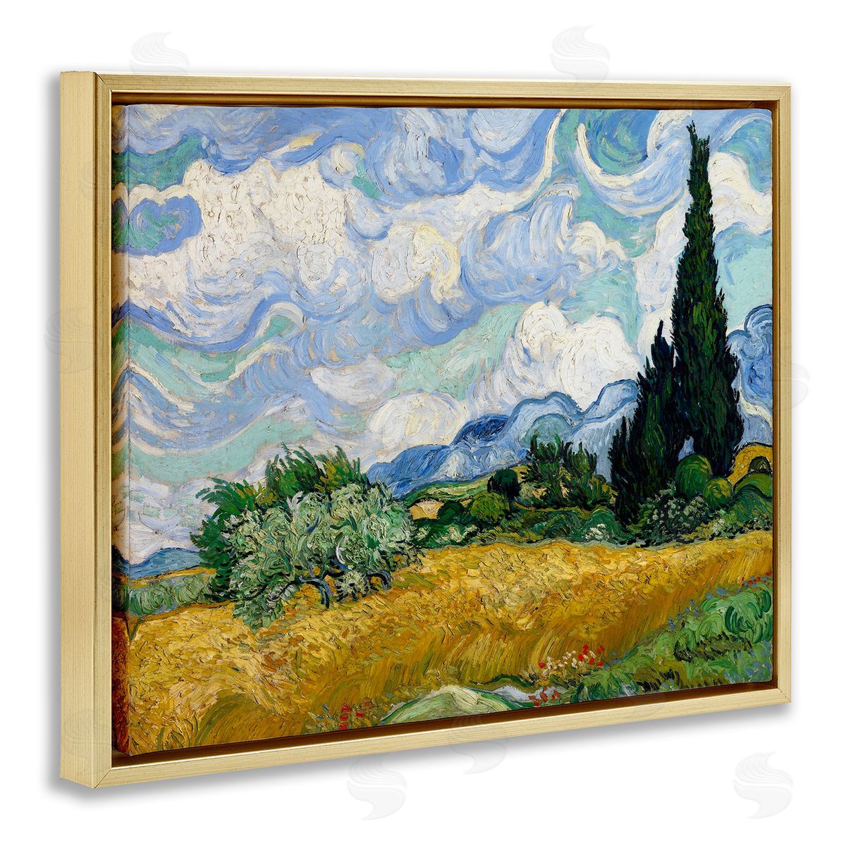one1000paintings Classical Wheat Field with Cypresses Gold Floating Frame Canvas Wall Art Print