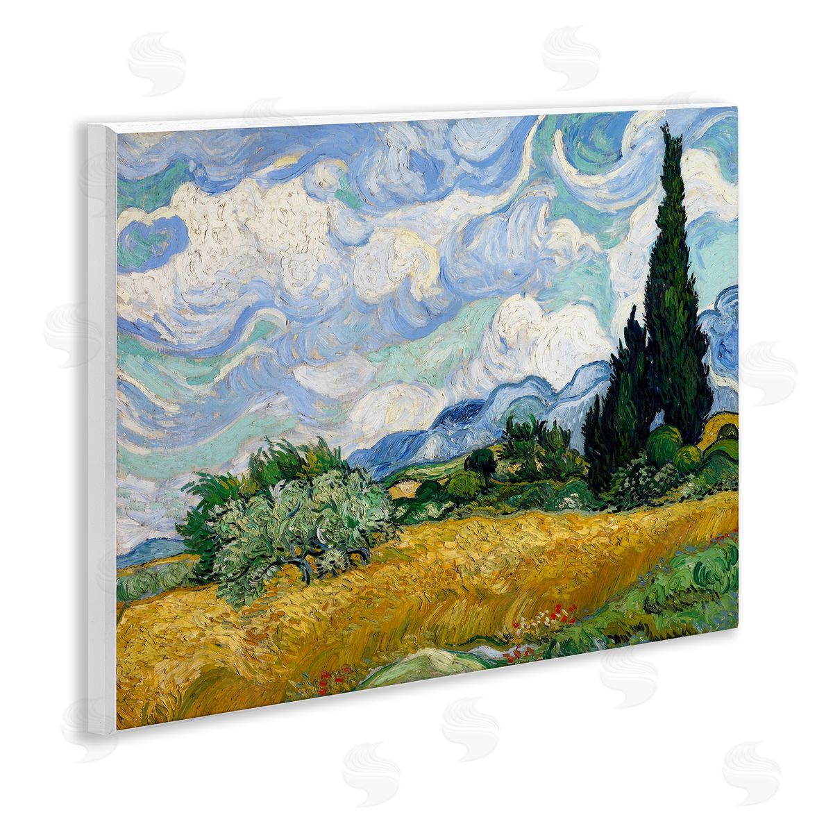 one1000paintings Classical Wheat Field with Cypresses Wooden Wall Plaque Art Print