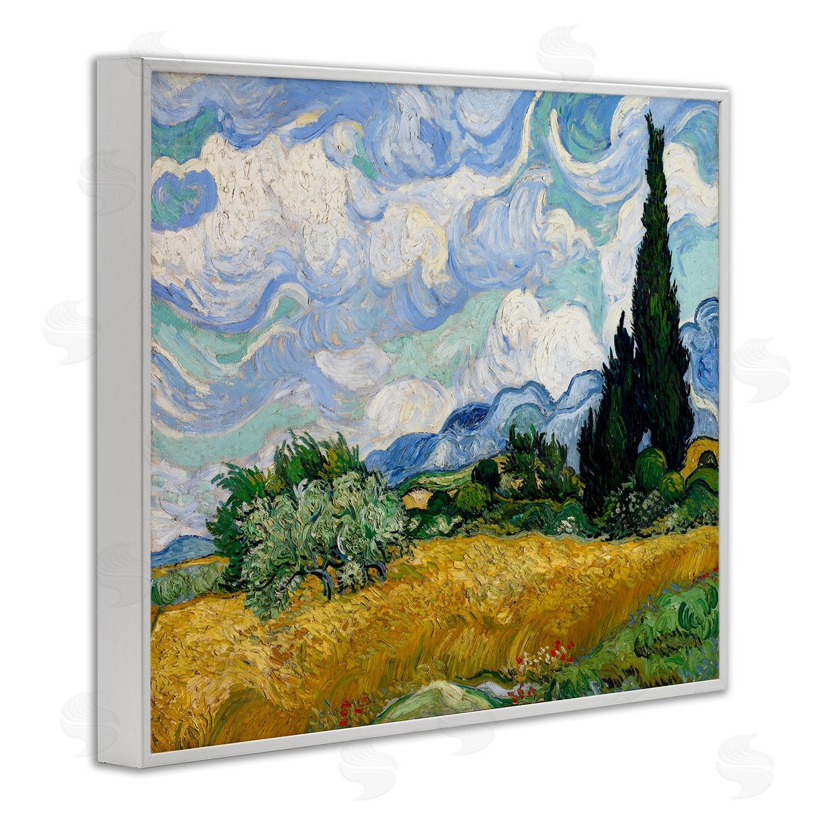 one1000paintings Classical Wheat Field with Cypresses White Framed Giclee Wall Art Print